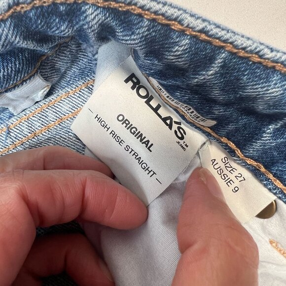 Rollas Original High Rise Straight Leg Jeans Brad Blue Light Wash 27 - Picture 11 of 11